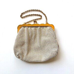 Vintage 40s Whiting and Davis Petite Ivory Mesh Evening Handbag Purse Bag